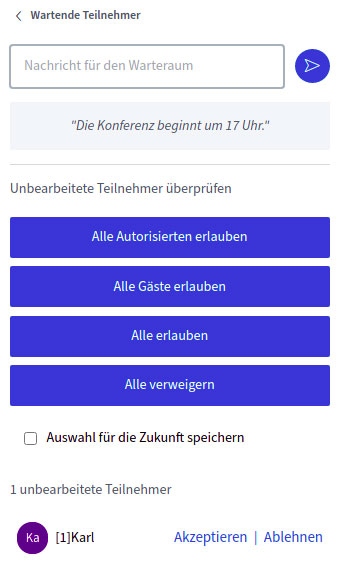 BigBlueButton Version 2.3 - Nachricht Warteraum